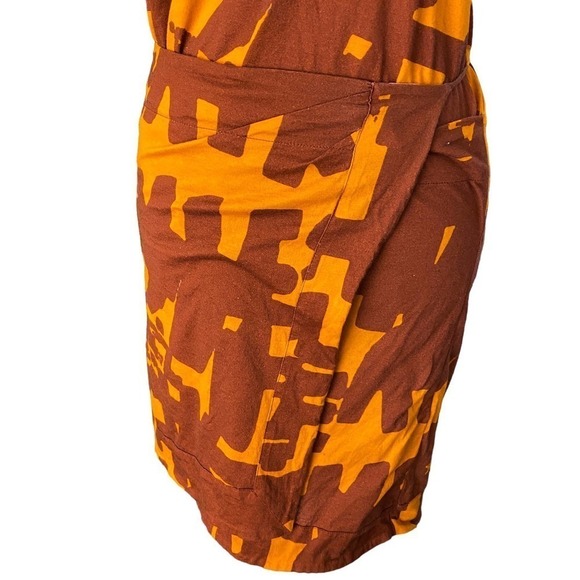 Isabel Marant Flessy Print Wrap Dress Crew Neck Cap Sleeve Orange Dark Brown XL - Picture 6 of 16